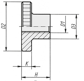 Schéma 1 + Ecrou moleté 
version haute DIN 466 en acier ou inox 