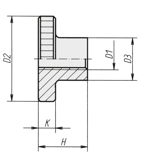 Schéma 1 + Ecrou moleté 
version haute DIN 466 en acier ou inox 