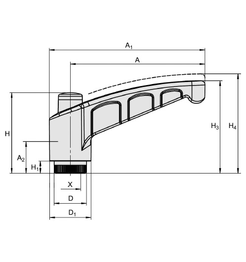 Schéma 2 + Manette indexable  
«très grande série» en plastique composite 