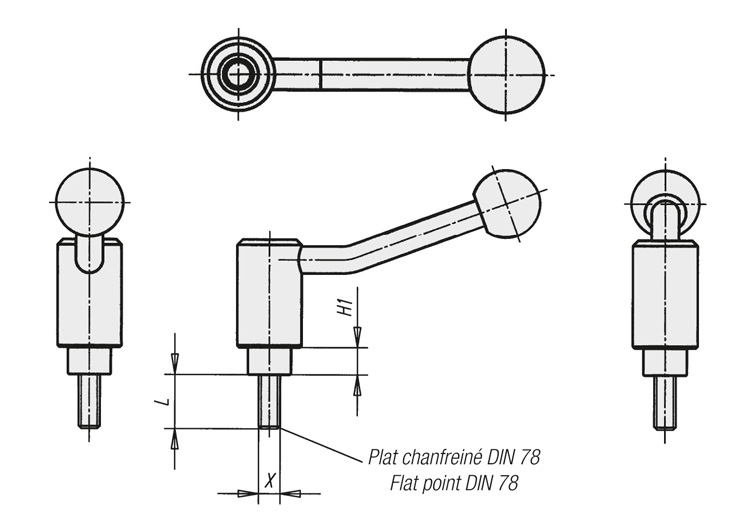 Schéma 2 + Manette indexable de sécurité 
en acier 