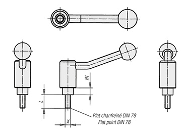 Schéma 2 + Manette indexable de sécurité 
en acier 