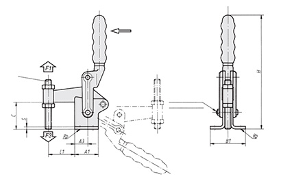 Schéma 1 + Sauterelle verticale 
à broche fixe série lourde 