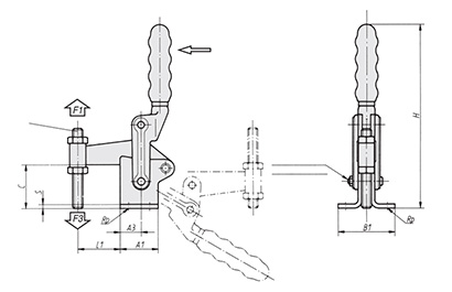 Schéma 1 + Sauterelle verticale 
à broche fixe série lourde 