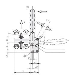 Schéma 1 + Sauterelle verticale 
à broche réglable 